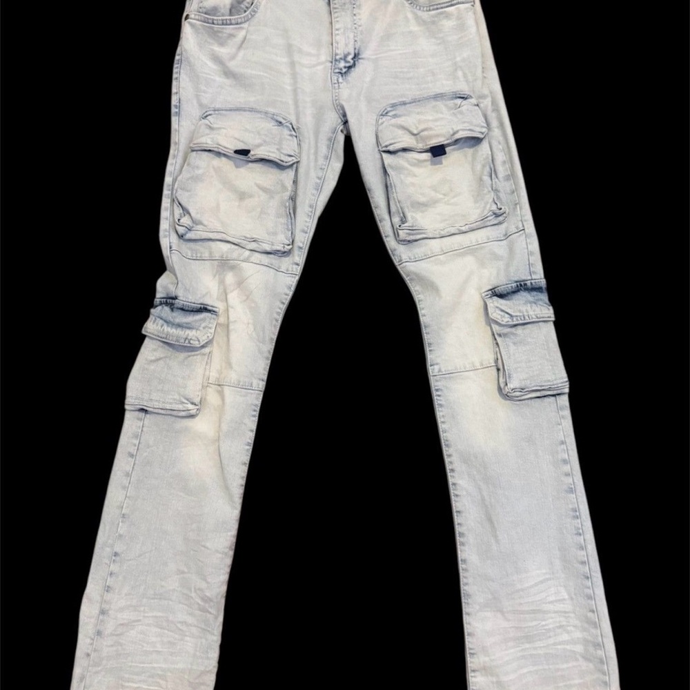 Men's Light Gray Cargo Stacked Jeans